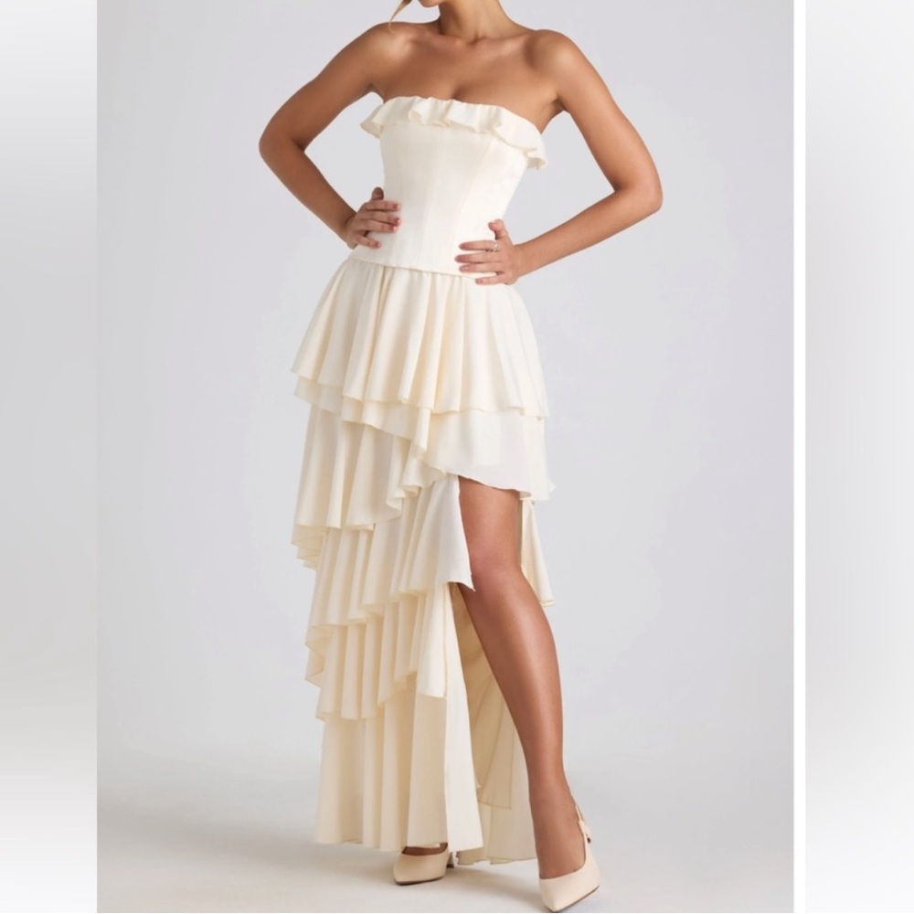 Oh Polly Cream Ruffle Maxi Dress with Corset